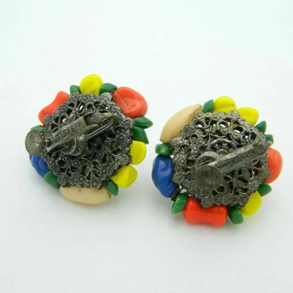 Miriam Haskell White Glass Cabochon Multi-Color - Picture 4 of 4